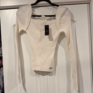 bebe knit tie back Cream Ribbed Knit Sweater medium NWT